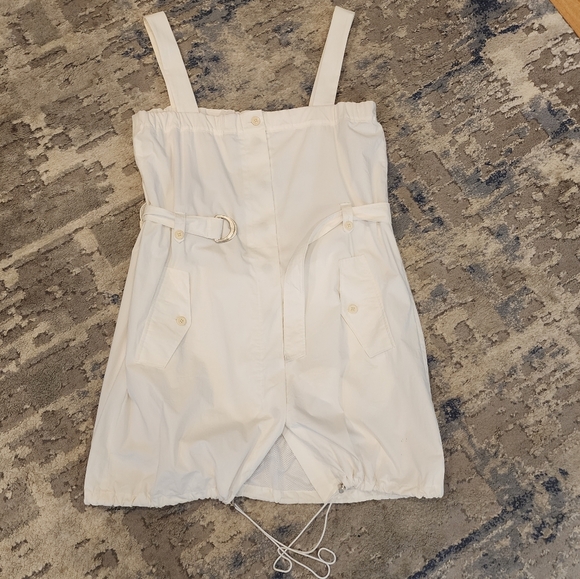 Theory Cinch Hem Button Front White Sleeveless Dress Belted Pockets Size 8 - Picture 13 of 16